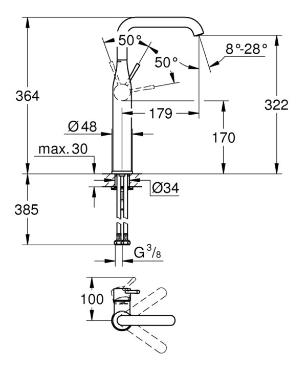 GROHE ESSENCE TEK KUMANDALI LAVABO BATARYASI XL-24170001 - Image 3