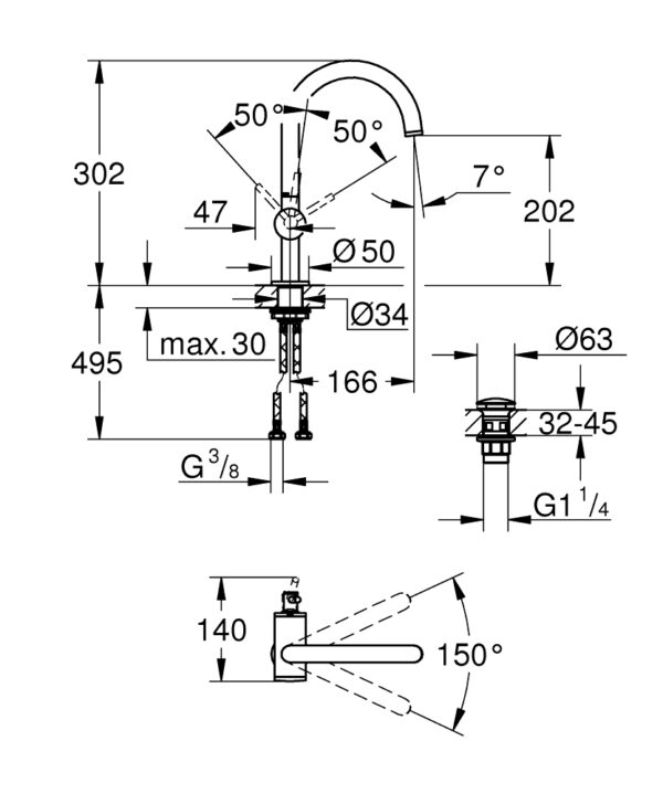 GROHE ATRİO LAVABO BATARYASI L BOYUT-32042003 - Image 2