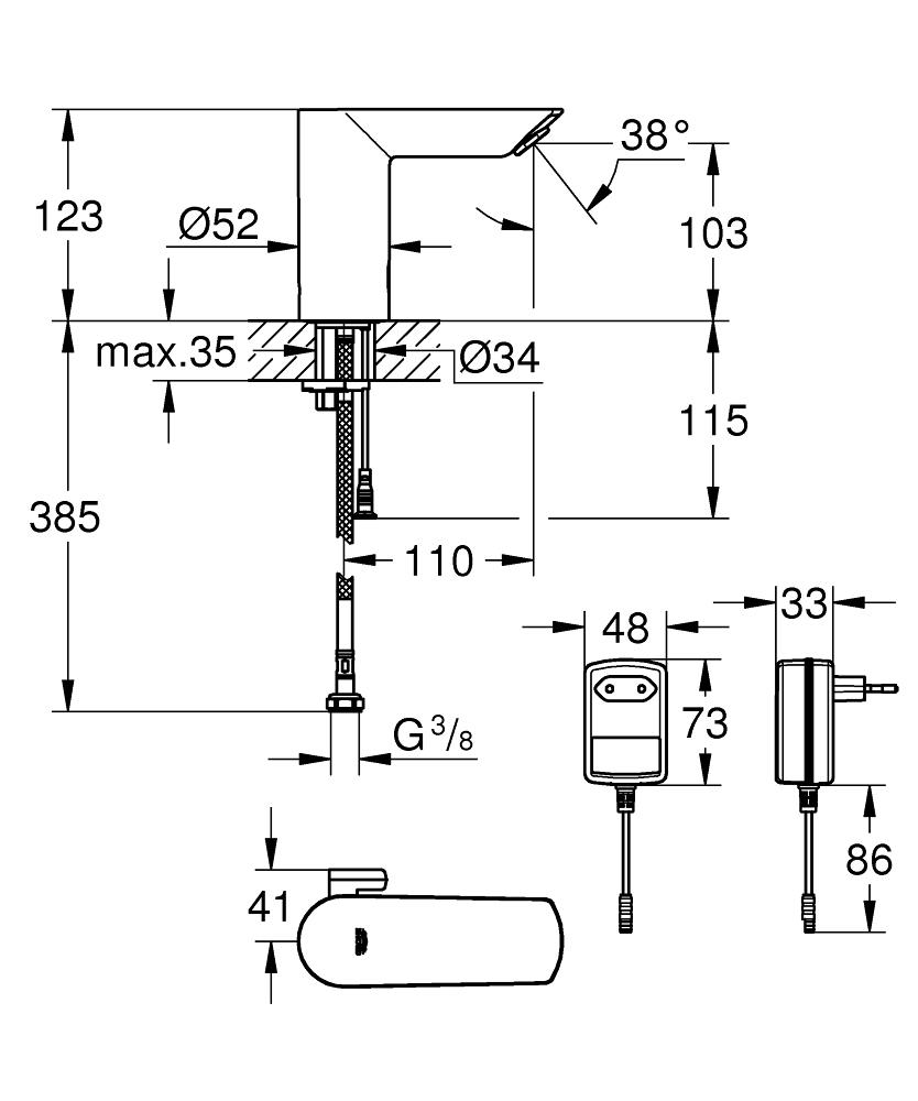 GROHE FOTOSELLİ LAVABO BATARYASI ELEKTRİKLİ ÇİFT SU GİRİŞLİ-36453000 - Image 2